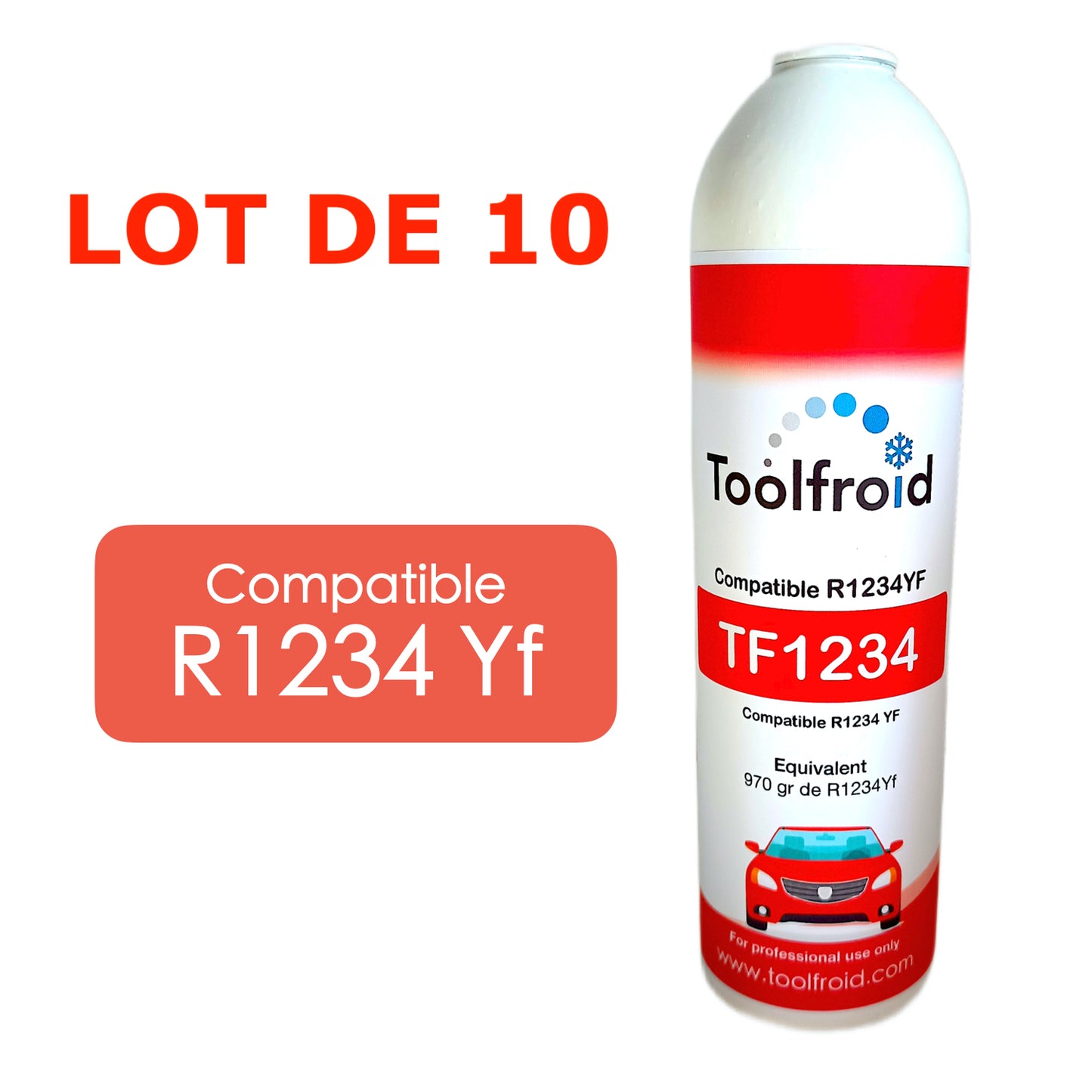 Lot de 10 canettes de fluide réfrigérant compatible R1234Yf